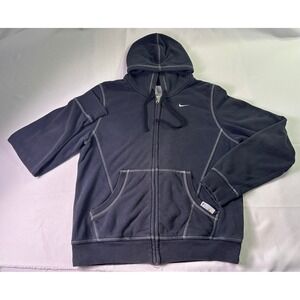 Vintage Nike Womens Large L 12-14 Hoodie Black Contrast Stitching Full Zip Y2K